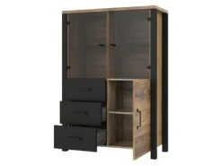 Buffet Haut Collection DARWIN. Couleur épicéa Et Noir. 3 Portes Et 3 Tiroirs. -Mobilia Boutique buffet 8934249