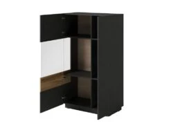 Buffet Haut Avec LED Collection KILES Deux Portes. Coloris Gris Anthracite Et Chêne. Porte Vitrée à Gauche -Mobilia Boutique buffet 8934273