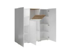 Buffet Haut Design Pour Salon Couleur Blanc Et Chêne Collection RIGA. -Mobilia Boutique buffet 8934951