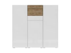 Buffet Haut Design Pour Salon Couleur Blanc Et Chêne Collection RIGA. -Mobilia Boutique buffet 8934953