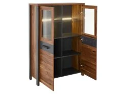 Buffet Haut Collection WINDSOR. Coloris Chêne Foncé Et Gris Anthracite. -Mobilia Boutique buffet 8935097