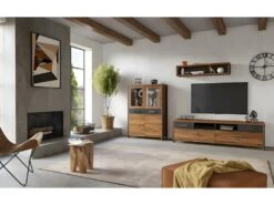 Buffet Haut Collection WINDSOR. Coloris Chêne Foncé Et Gris Anthracite. -Mobilia Boutique buffet 8935099