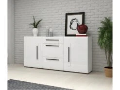 Buffet Design 180cm. Collection BREDA Deux Portes Et Trois Tiroirs. Coloris Blanc. -Mobilia Boutique buffet 8940291