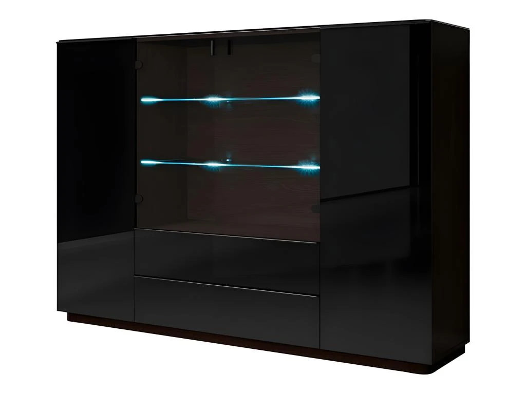 Buffet Haut TONGA Quatre Portes Et Deux Tiroirs. Couleur Wengé. LED Incluses. Style Design. 3 Buffet Haut TONGA Quatre Portes Et Deux Tiroirs. Couleur Wengé. LED Incluses. Style Design.