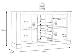 Buffet 160 Cm 2 Portes 3 Tiroirs Décor Chêne Clair Blanchi - ANGELE -Mobilia Boutique buffet 8940511