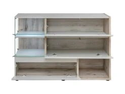 Buffet, Bahut, Enfilade KLIS Trois Portes Et Trois Niches. Coloris Gris Perle Et Chêne. Style Design. -Mobilia Boutique buffet 8940675