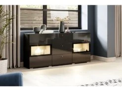 Buffet 2 Portes Et 3 Tiroirs Collection RAMOS. Éclairage LED Intégré. Coloris Noir Brillant. -Mobilia Boutique buffet 8941123