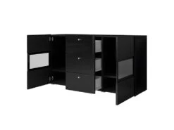 Buffet 2 Portes Et 3 Tiroirs Collection RAMOS. Éclairage LED Intégré. Coloris Noir Brillant. -Mobilia Boutique buffet 8941125