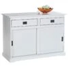 Buffet SAVONA Bahut Vaisselier Commode Avec 2 Tiroirs Et 2 Portes Coulissantes, En Pin Massif Lasuré Blanc -Mobilia Boutique buffet 8941493
