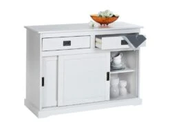 Buffet SAVONA Bahut Vaisselier Commode Avec 2 Tiroirs Et 2 Portes Coulissantes, En Pin Massif Lasuré Blanc -Mobilia Boutique buffet 8941497