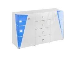 Buffet Design 150cm Collection SPIKE Avec LED Intégrées. Coloris Blanc.