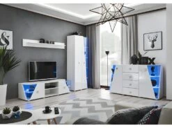 Buffet Design 150cm Collection SPIKE Avec LED Intégrées. Coloris Blanc. -Mobilia Boutique buffet 8941633