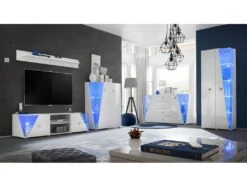 Buffet Design 150cm Collection SPIKE Avec LED Intégrées. Coloris Blanc. -Mobilia Boutique buffet 8941635