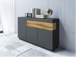 Buffet, Bahut, Enfilade KILES Trois Portes Et Un Tiroir. Coloris Gris Anthracite Et Chêne. Style Design -Mobilia Boutique buffet 8941901