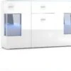 Buffet Design KIELS 150 Cm, 3 Portes Et 1 Tiroir, Coloris Blanc Brillant + éclairage LED. -Mobilia Boutique buffet 8942017