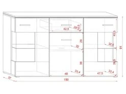Buffet Design KIELS 150 Cm, 3 Portes Et 1 Tiroir, Coloris Blanc Brillant + éclairage LED. -Mobilia Boutique buffet 8942023