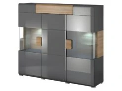 Buffet XL150cm Collection OHIO. Éclairage LED Intégré. Coloris Gris Anthracite Et Chêne.