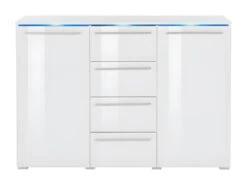 Buffet Design RIO, 2 Portes Et 4 Tiroirs. Coloris Blanc Brillant. LED Incluses -Mobilia Boutique buffet 8942213