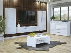 Buffet Design RIO, 2 Portes Et 4 Tiroirs. Coloris Blanc Brillant. LED Incluses -Mobilia Boutique buffet 8942215