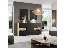 Buffet 2 Portes Et 3 Tiroirs Collection RAMOS. Éclairage LED Intégré. Coloris Chêne Et Noir Super Mat. -Mobilia Boutique buffet 8942497