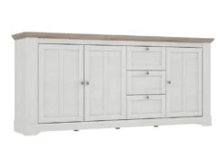 Buffet 204 Cm 3 Portes 3 Tiroirs Décor Chêne Clair Blanchi - ANGELE