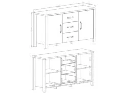 Buffet 150cm Collection DARWIN. Couleur Chêne Clair Et Noir. 2 Portes Et 3 Tiroirs -Mobilia Boutique buffet 8942821