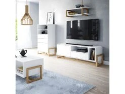 Buffet Haut 2 Tiroirs 1 Porte Oslo Blanc - Blanc -Mobilia Boutique buffet 9231913