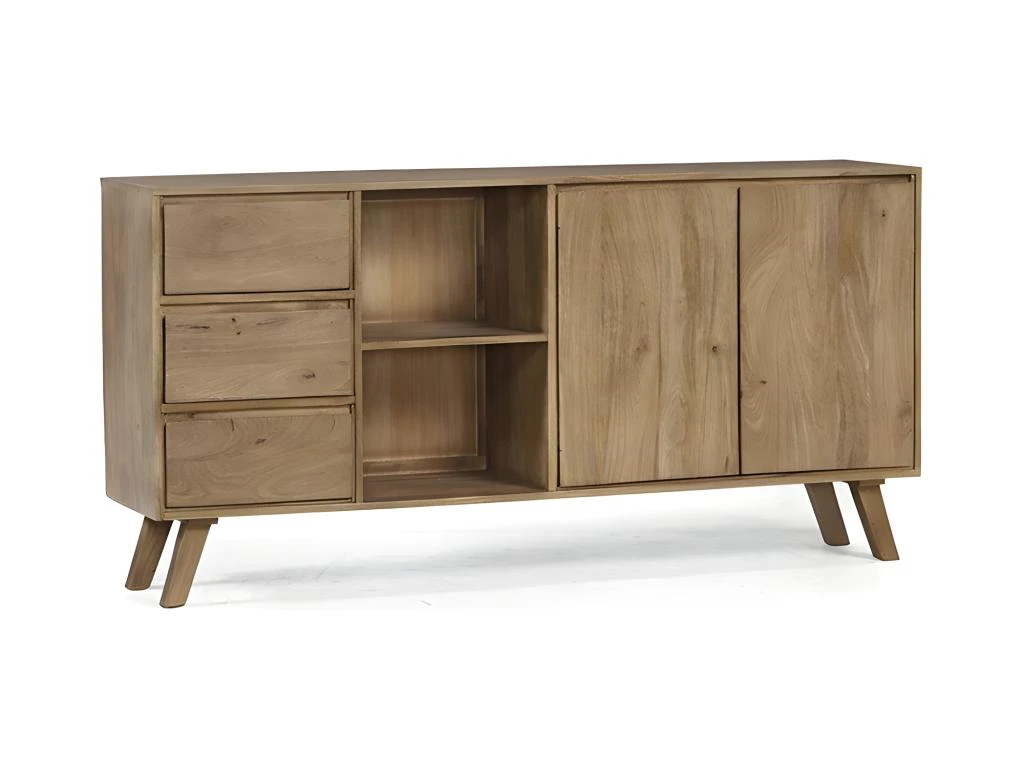 Buffet En Bois 3 Tiroirs 2 Portes 2 Niches Classic - Naturel 3 Buffet En Bois 3 Tiroirs 2 Portes 2 Niches Classic - Naturel
