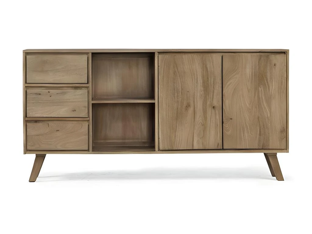 Buffet En Bois 3 Tiroirs 2 Portes 2 Niches Classic - Naturel 4 Buffet En Bois 3 Tiroirs 2 Portes 2 Niches Classic - Naturel – Image 2