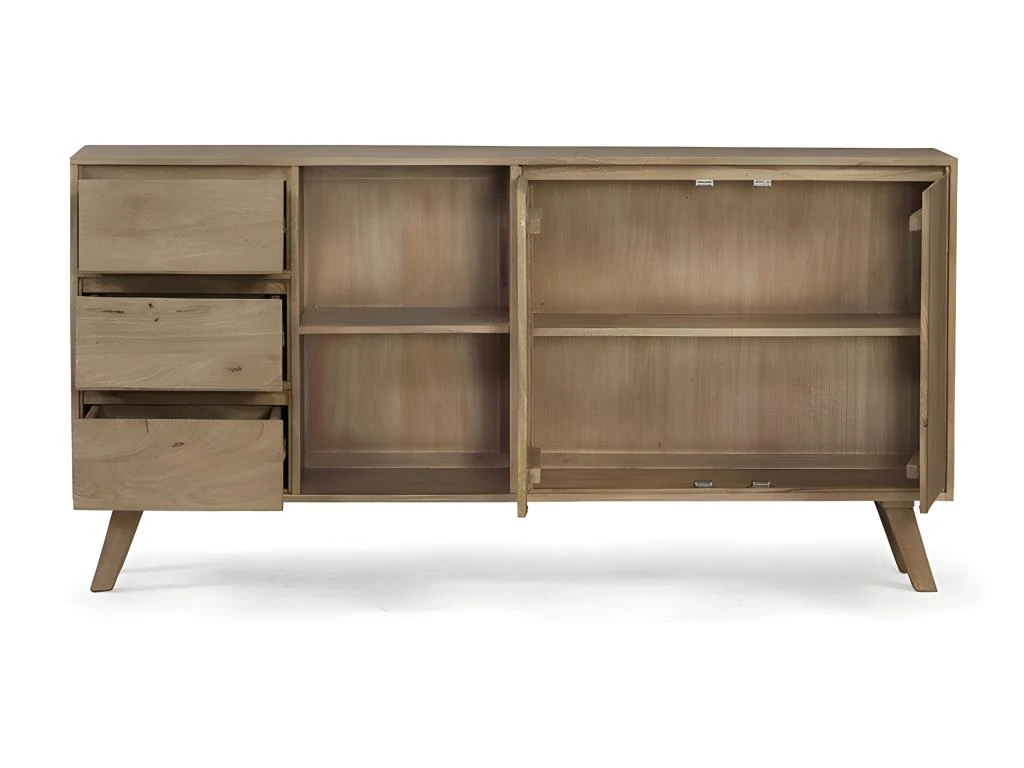 Buffet En Bois 3 Tiroirs 2 Portes 2 Niches Classic - Naturel 5 Buffet En Bois 3 Tiroirs 2 Portes 2 Niches Classic - Naturel – Image 3