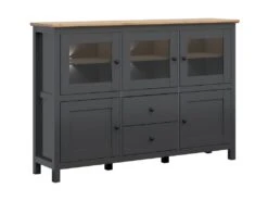 Buffet 5 Portes 2 Tiroirs Avec LED Duck Gris Anthracite Et Bois