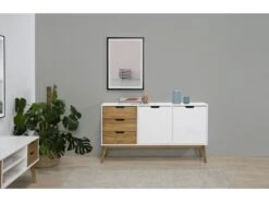 Buffet Commode Java 3 Tiroir Y 2 Porte Blanc, Glissières Métalliques, Longueur 140 Cm