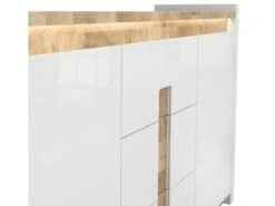 Buffet 2 Portes 3 Tiroirs Avec LED Helios Blanc Laqué Et Bois -Mobilia Boutique buffet 9519975