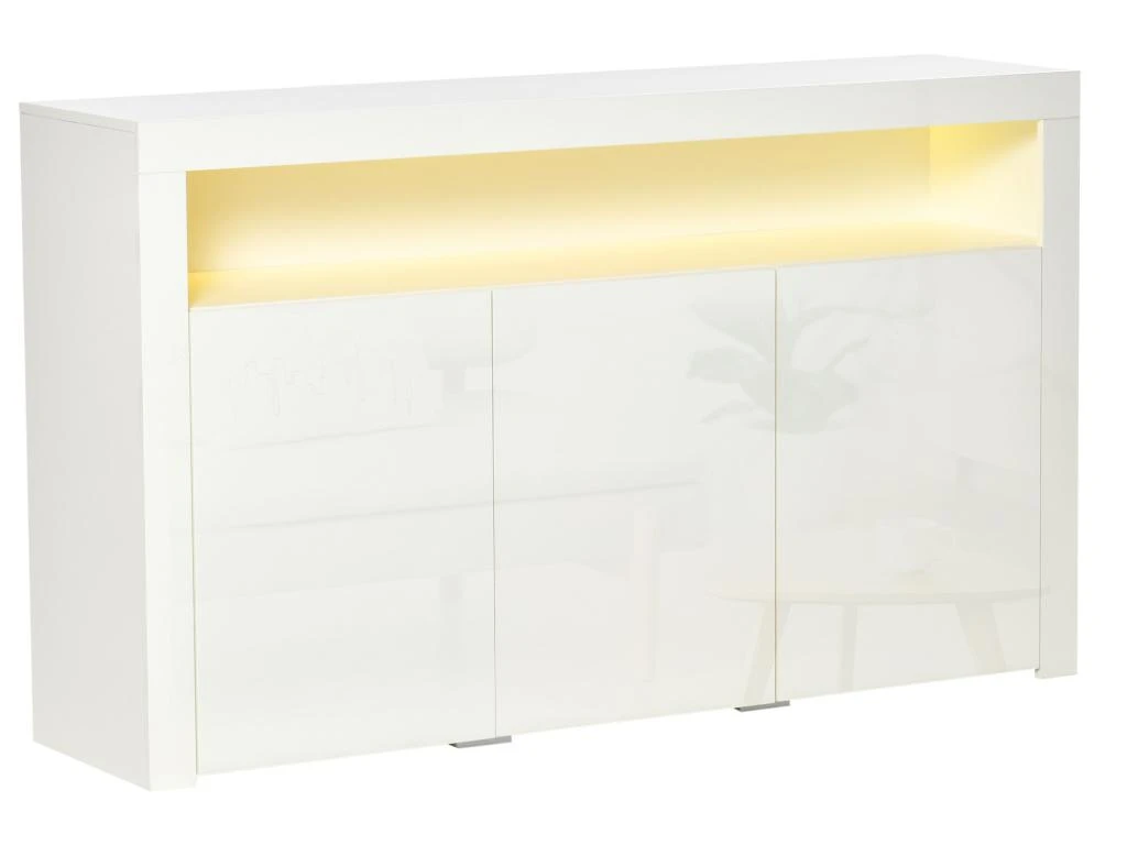 HOMCOM Buffet LED - Meuble De Rangement LED - 3 Placards Avec étagère Et Grande Niche - Panneaux Particules MDF Blanc Laqué 4 HOMCOM Buffet LED - Meuble De Rangement LED - 3 Placards Avec étagère Et Grande Niche - Panneaux Particules MDF Blanc Laqué – Image 2