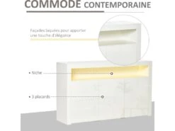HOMCOM Buffet LED - Meuble De Rangement LED - 3 Placards Avec étagère Et Grande Niche - Panneaux Particules MDF Blanc Laqué 11 HOMCOM Buffet LED - Meuble De Rangement LED - 3 Placards Avec étagère Et Grande Niche - Panneaux Particules MDF Blanc Laqué -Mobilia Boutique buffet 9520795
