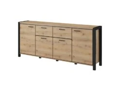 Mobilia Boutique 17 Buffet 210cm Collection BOWIE 4 Portes, 2 Tiroirs. Couleur Chêne Et Noir