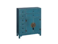 IVANA BLEU - Meuble D'Entrée 2 Portes 8 Tiroirs