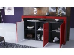 Buffet Noir Mat Et Blanc Laqué Avec Led -Mobilia Boutique buffet 9527175