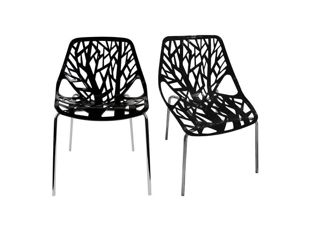 Lot De 2 Chaises Noires Empilables Avec Piètement Métal Chromé - NOVA 3 Lot De 2 Chaises Noires Empilables Avec Piètement Métal Chromé - NOVA
