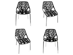 Lot De 4 Chaises Noires Empilables Avec Piètement Métal Chromé - NOVA