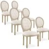 Lot De 6 Chaises Médaillon Capitonnées Louis XVI Tissu Beige -Mobilia Boutique chaise 10022067