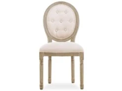 Lot De 6 Chaises Médaillon Capitonnées Louis XVI Tissu Beige -Mobilia Boutique chaise 10022069