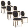 Lot De 6 Chaises Médaillon Capitonnées Louis XVI Tissu Noir -Mobilia Boutique chaise 10022169
