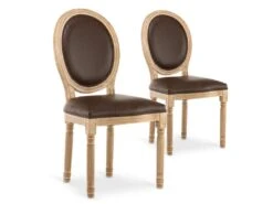 Lot De 2 Chaises Médaillon Louis XVI Vintage Simili Marron