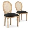 Lot De 2 Chaises Médaillon Louis XVI Cannage Rotin Tissu Noir -Mobilia Boutique chaise 10022183
