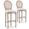Lot De 2 Chaises De Bar Médaillon Louis XVI Cannage Rotin Tissu Beige -Mobilia Boutique chaise 10022199