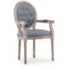Fauteuil Médaillon Capitonné Louis XVI Tissu Gris -Mobilia Boutique chaise 10022235