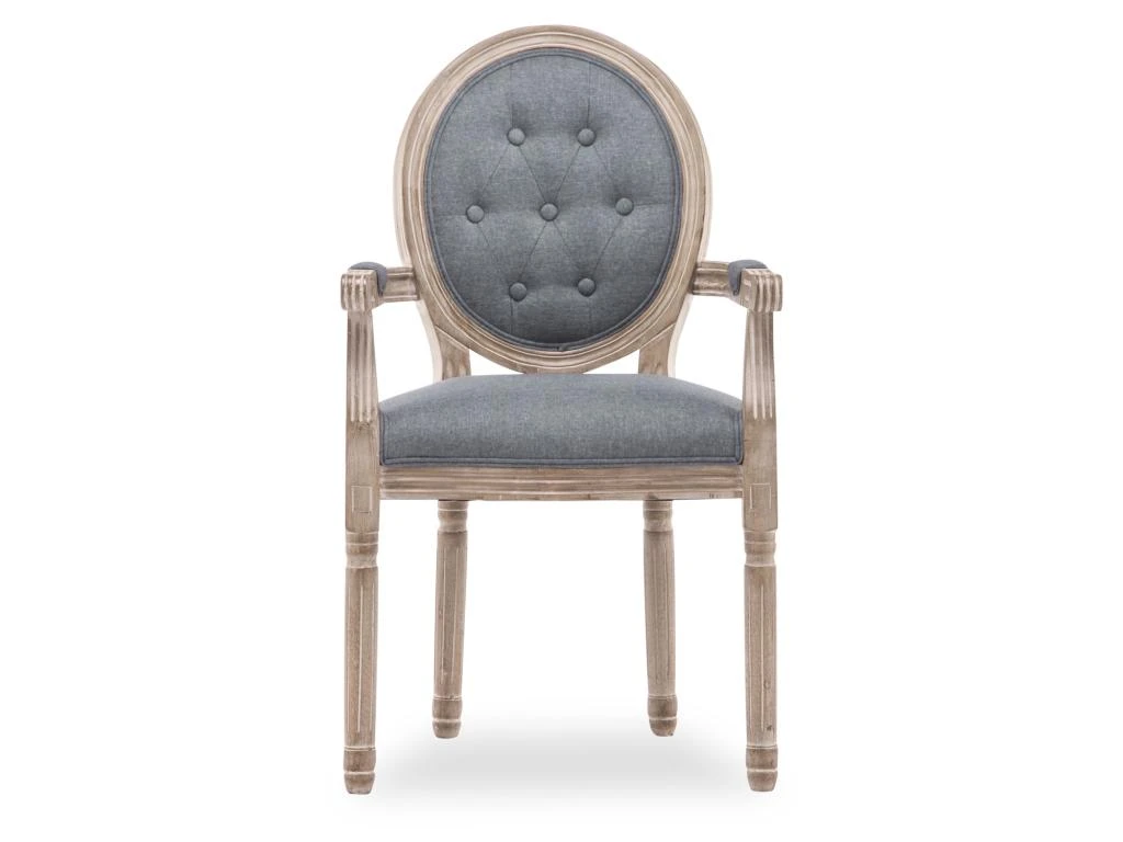 Fauteuil Médaillon Capitonné Louis XVI Tissu Gris 4 Fauteuil Médaillon Capitonné Louis XVI Tissu Gris – Image 2