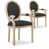 Lot De 2 Fauteuils Médaillon Louis XVI Tissu Noir -Mobilia Boutique chaise 10022299