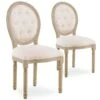 Lot De 2 Chaises Médaillon Capitonnées Louis XVI Tissu Beige -Mobilia Boutique chaise 10022343